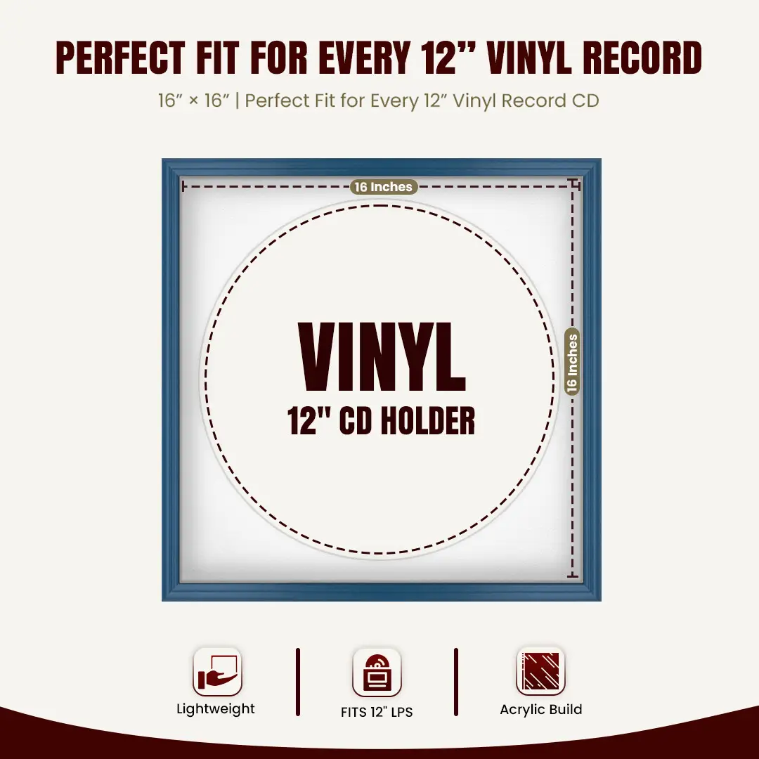 16x16" Classic Navy Blue Vinyl Record Frame With Ice White Mount For 12" LP Discs | Elegant Frame For Music Lovers thumbnail 3