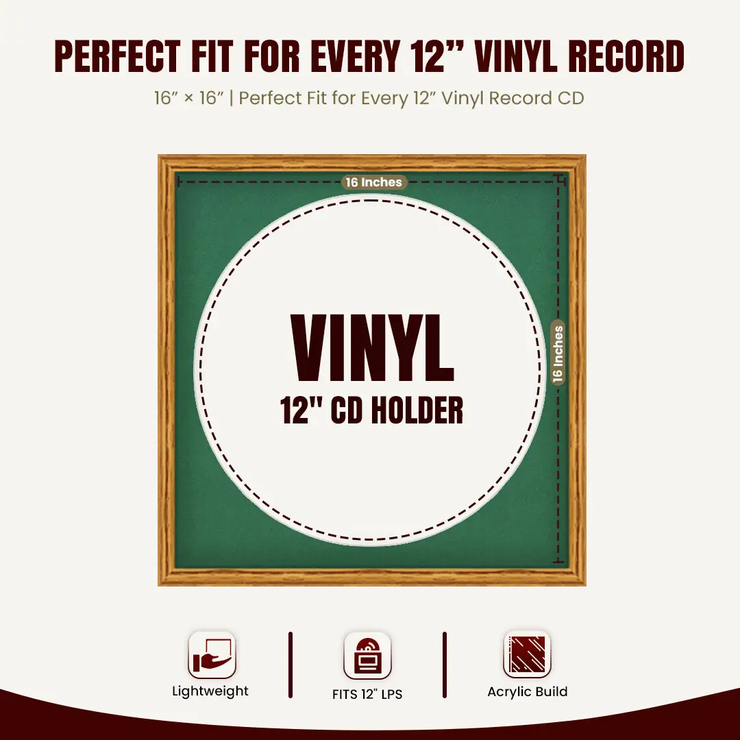 16x16" Classic Oak Vinyl Record Frame With Emerald (Green) Mount For 12" LP Discs | Premium Wall Frame For Music Enthusiasts thumbnail 3