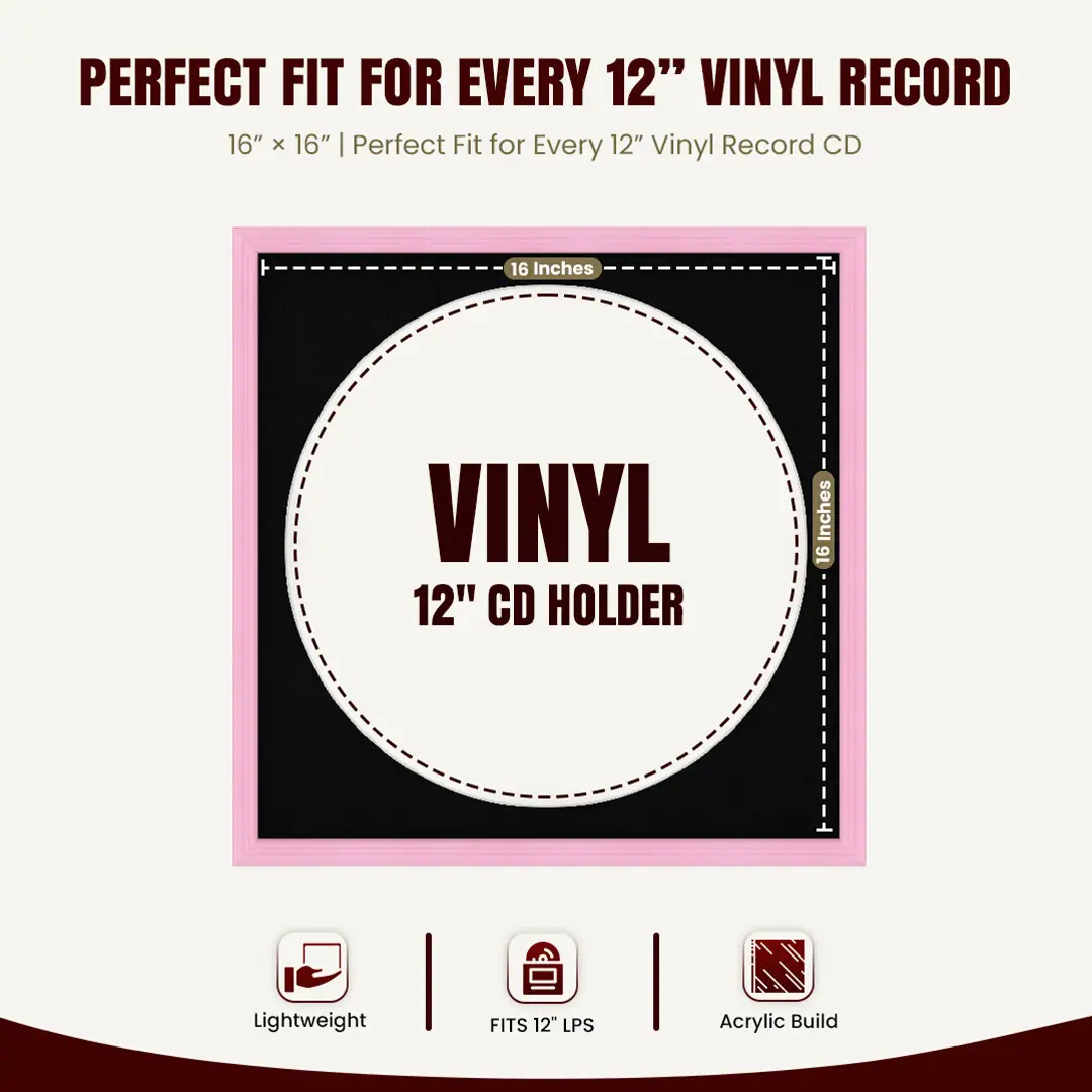 16x16" Classic Pastel Pink Vinyl Record Frame With Black Mount For 12" LP Discs | Contemporary Wall Display thumbnail 3