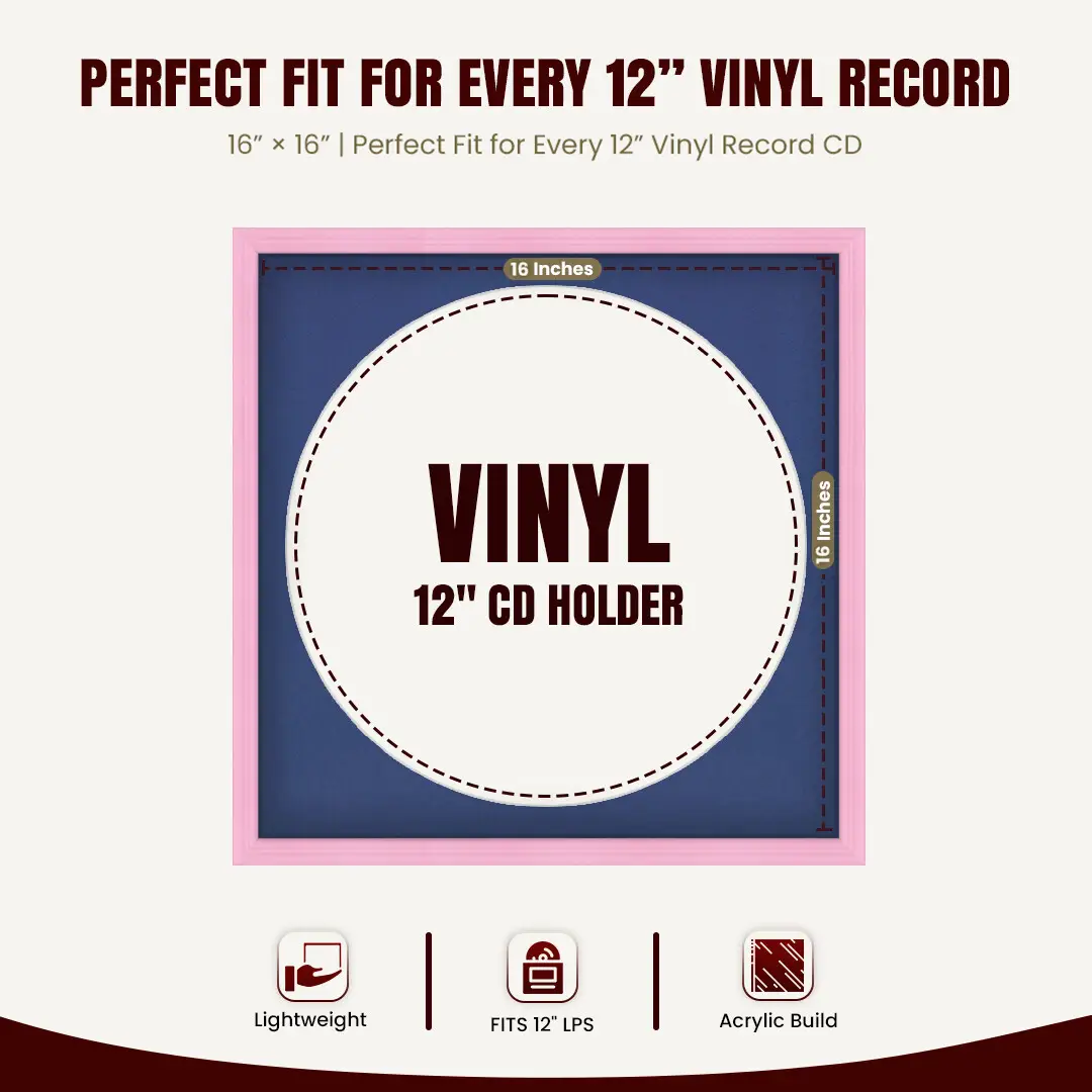 16x16" Classic Pastel Pink Vinyl Record Frame With Blue Mount For 12" LP Discs | Contemporary Wall Display thumbnail 3
