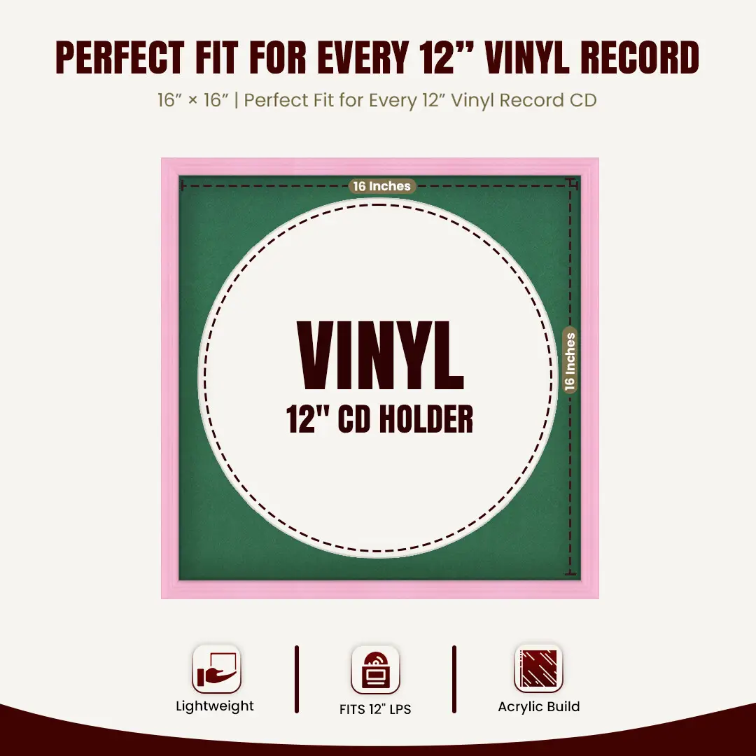 16x16" Classic Pastel Pink Vinyl Record Frame With Emerald (Green) Mount For 12" LP Discs | Elegant Frame For Music Lovers thumbnail 3