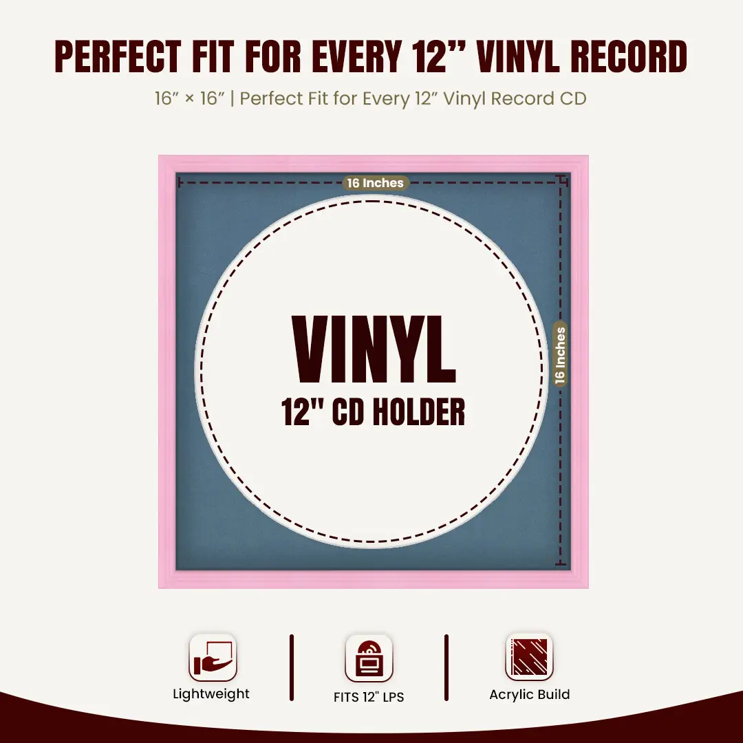16x16" Classic Pastel Pink Vinyl Record Frame With Pompador Mount For 12" LP Discs | Contemporary Wall Display thumbnail 3
