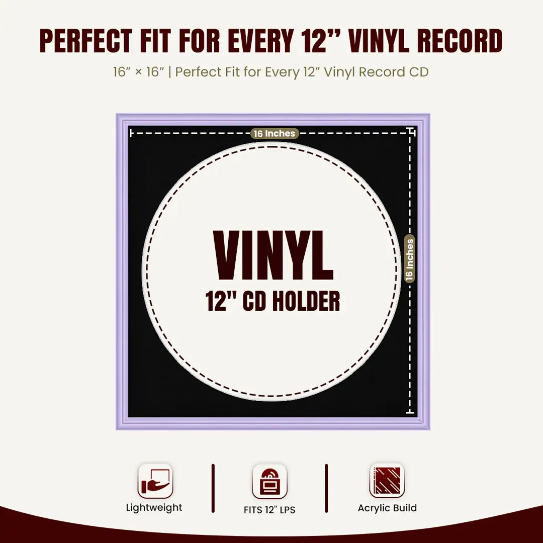16x16" Classic Purple Vinyl Record Frame With Black Mount For 12" LP Discs | Elegant Frame For Music Lovers thumbnail 3