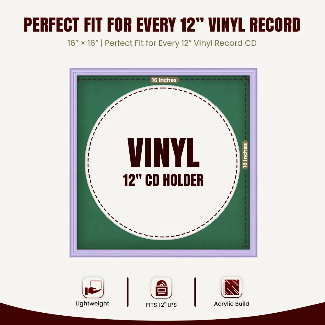 16x16" Classic Purple Vinyl Record Frame With Emerald (Green) Mount For 12" LP Discs | Elegant Frame For Music Lovers thumbnail 3