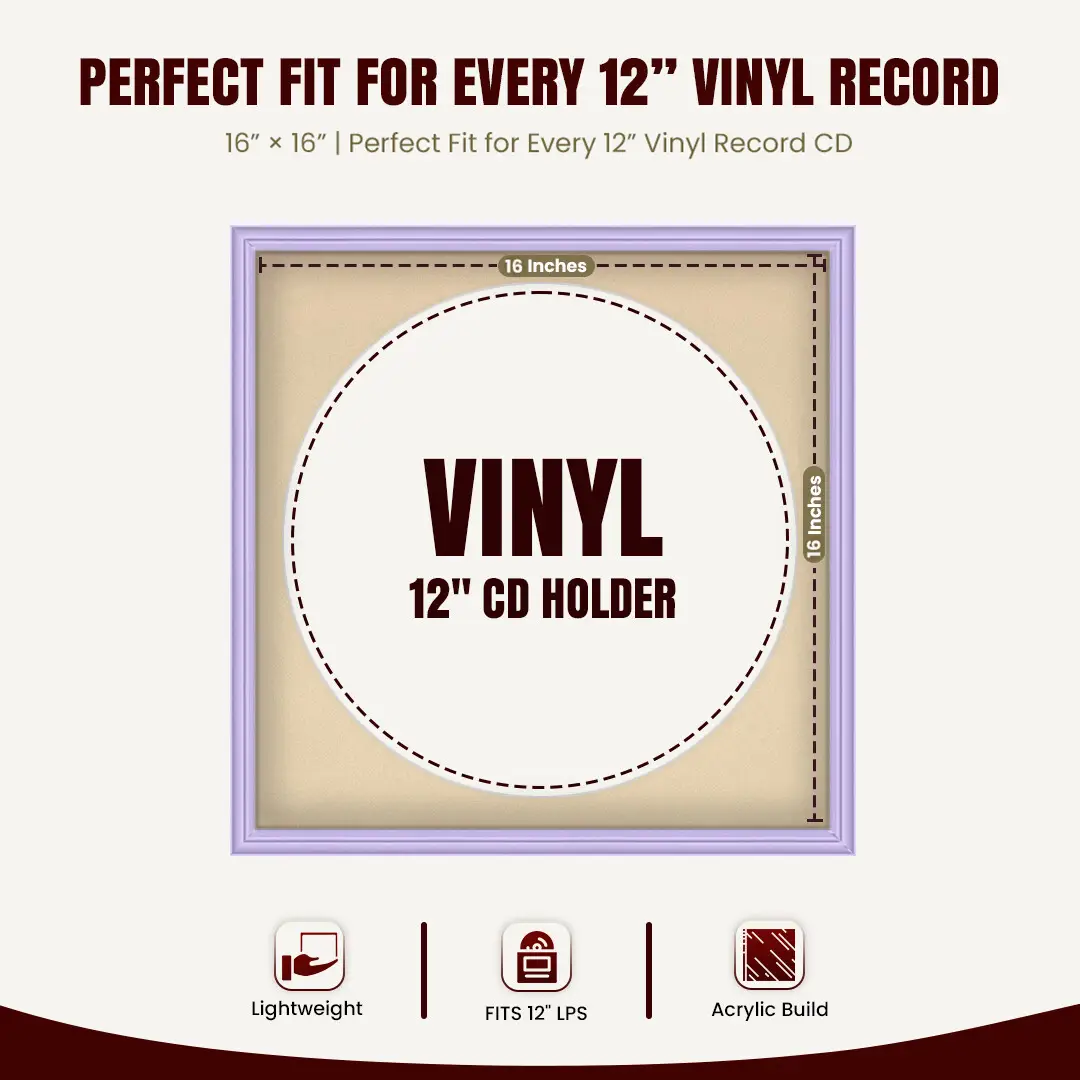 16x16" Classic Purple Vinyl Record Frame With Ivory Mount For 12" LP Discs | Contemporary Wall Display thumbnail 3