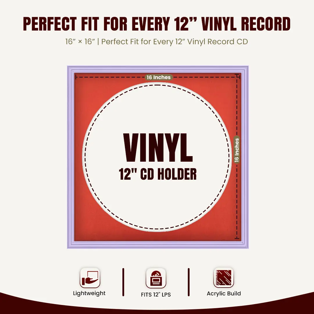 16x16" Classic Purple Vinyl Record Frame With Poppy Red Mount For 12" LP Discs | Elegant Frame For Music Lovers thumbnail 3