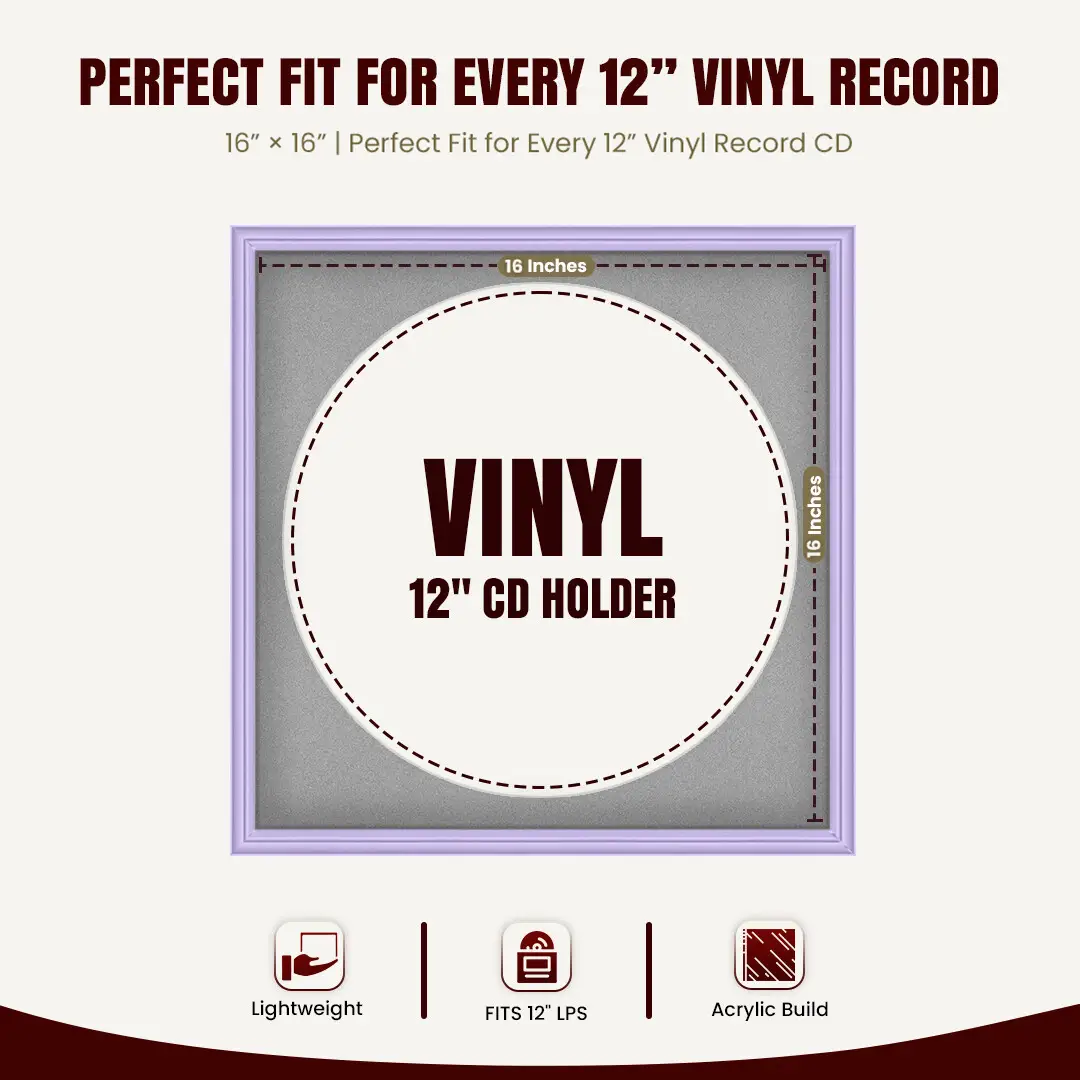 16x16" Classic Purple Vinyl Record Frame With Silver Mount For 12" LP Discs | Premium Wall Frame For Music Enthusiasts thumbnail 3
