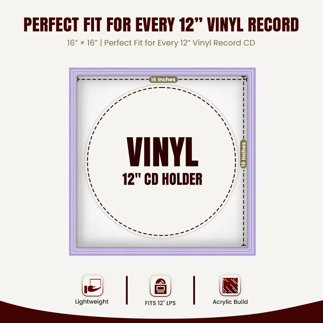 16x16" Classic Purple Vinyl Record Frame With Ice White Mount For 12" LP Discs | Elegant Frame For Music Lovers thumbnail 3