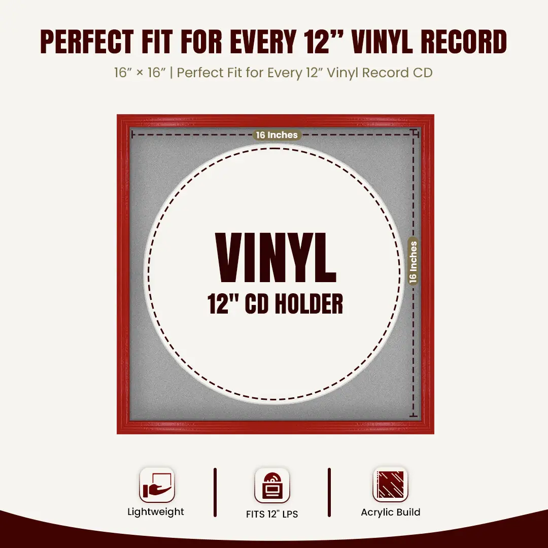 16x16" Classic Vinyl Record Frame With Black Mount For 12" LP Discs | Contemporary Wall Display thumbnail 3