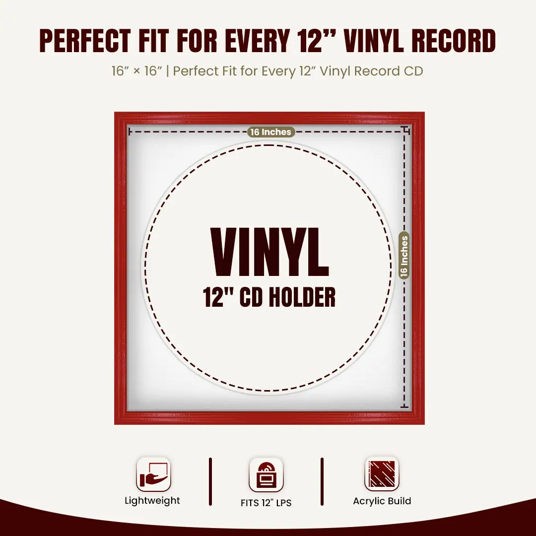 16x16" Classic Red Vinyl Record Frame With Ice White Mount For 12" LP Discs | Contemporary Wall Display thumbnail 3