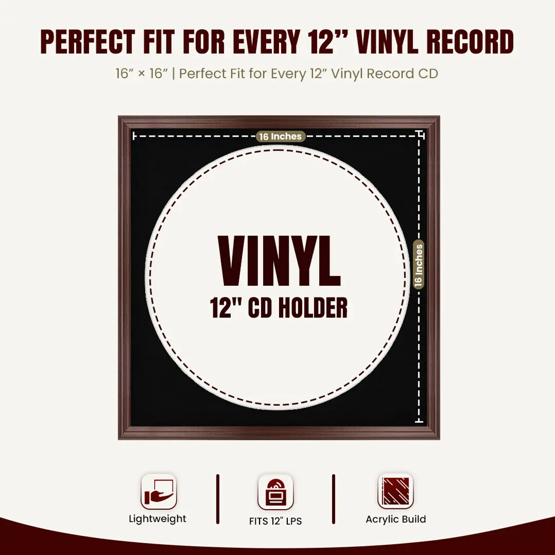 16x16" Classic Rose Wood Vinyl Record Frame With Black Mount For 12" LP Discs | Premium Wall Frame For Music Enthusiasts thumbnail 3