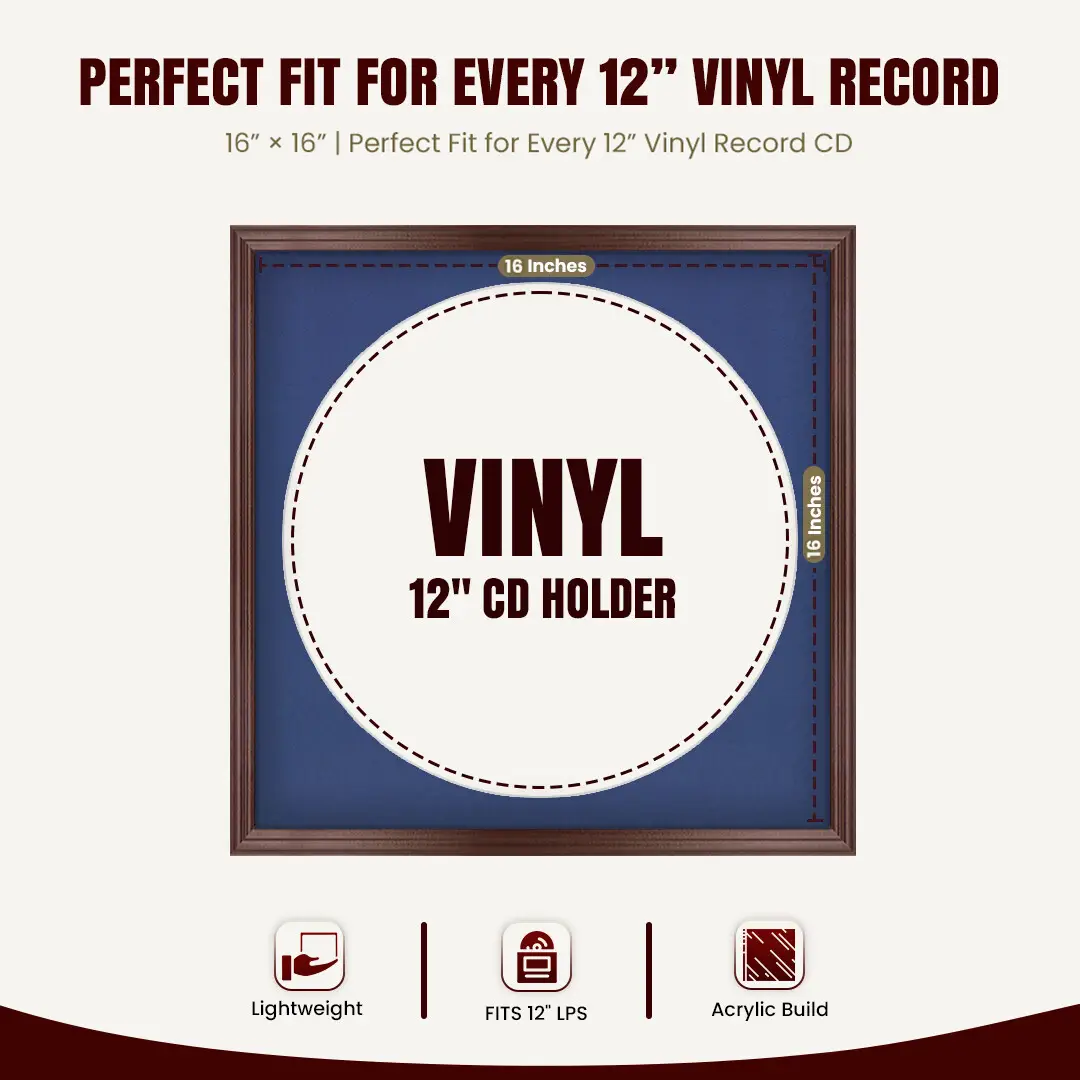 16x16" Classic Rose Wood Vinyl Record Frame With Blue Mount For 12" LP Discs | Contemporary Wall Display thumbnail 3