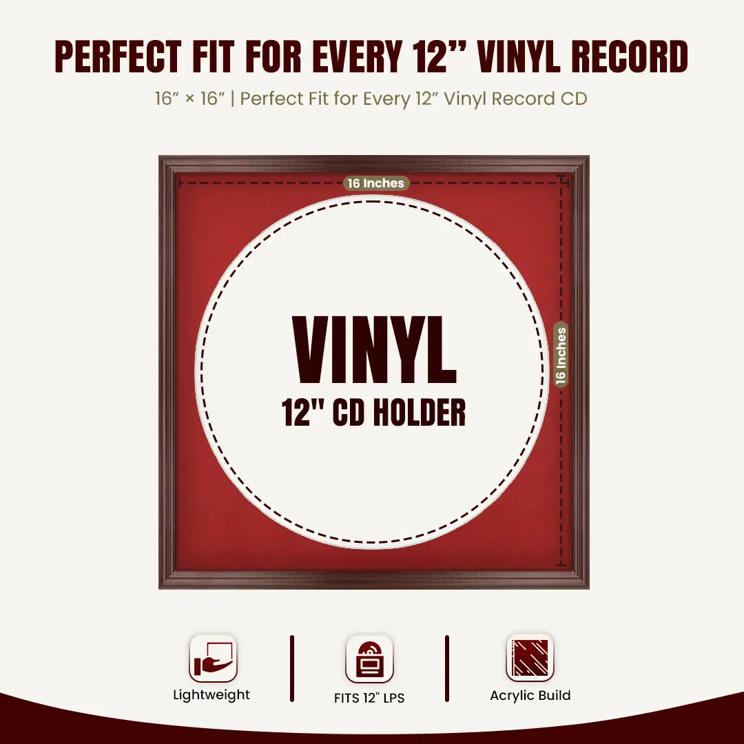 16x16" Classic Rose Wood Vinyl Record Frame With Black Mount For 12" LP Discs | Elegant Frame For Music Lovers thumbnail 3