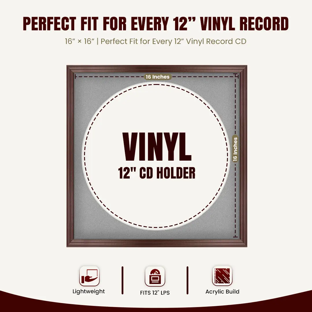 16x16" Classic Rose Wood Vinyl Record Frame With Silver Mount For 12" LP Discs | Contemporary Wall Display thumbnail 3