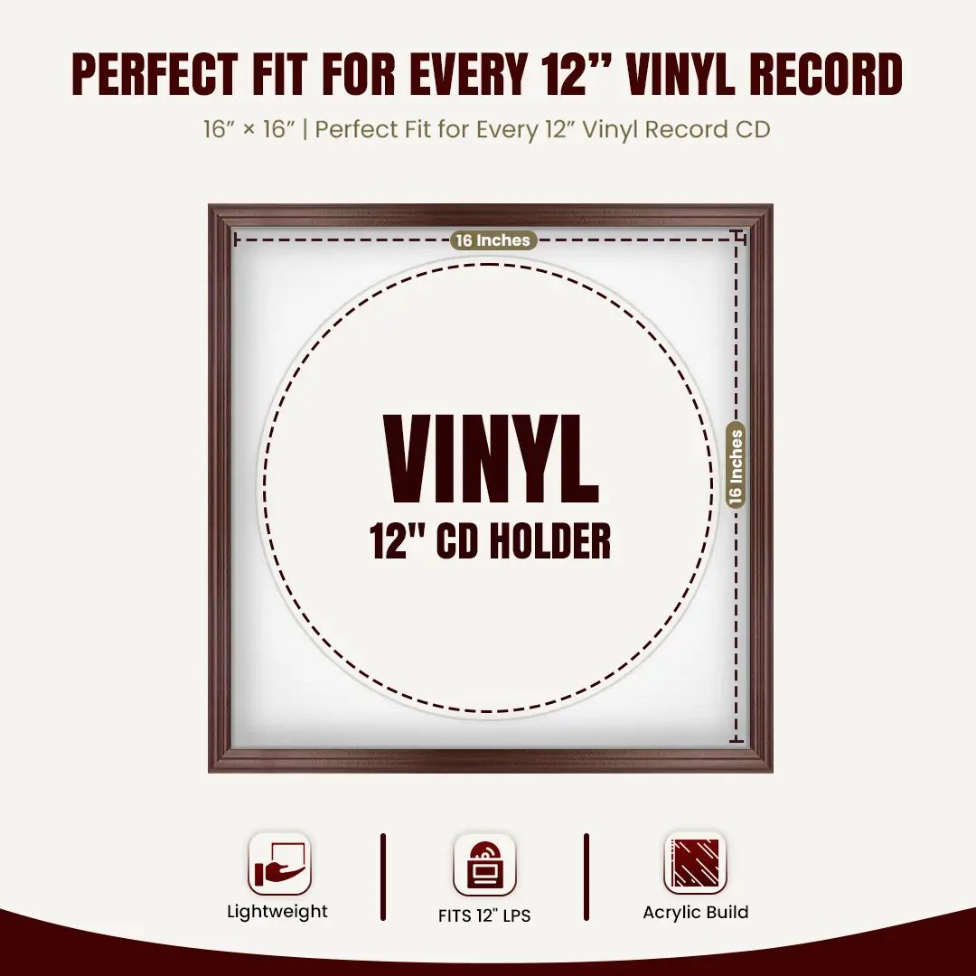 16x16" Classic Rose Wood Vinyl Record Frame With Ice White Mount For 12" LP Discs | Contemporary Wall Display thumbnail 3