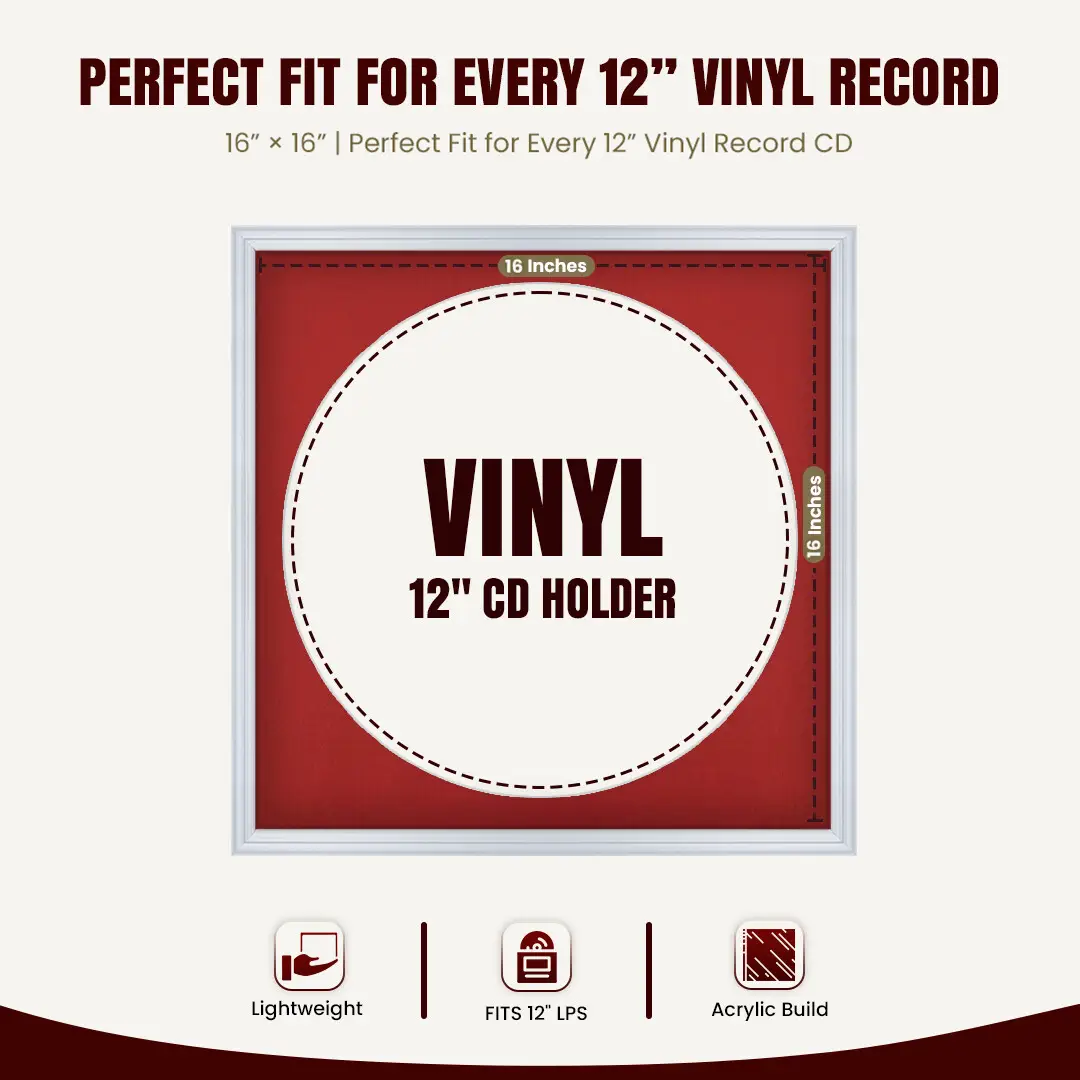 16x16" Classic Silver Vinyl Record Frame With Crimson Mount For 12" LP Discs | Elegant Frame For Music Lovers thumbnail 3