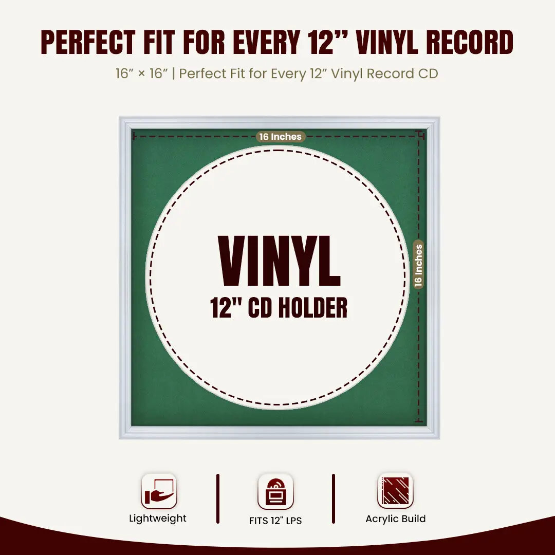 16x16" Classic Silver Vinyl Record Frame With Emerald (Green) Mount For 12" LP Discs | Contemporary Wall Display thumbnail 3