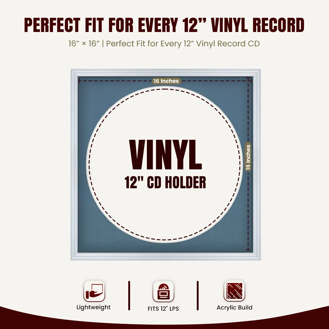 16x16" Classic Silver Vinyl Record Frame With Pompador Mount For 12" LP Discs | Elegant Frame For Music Lovers thumbnail 3