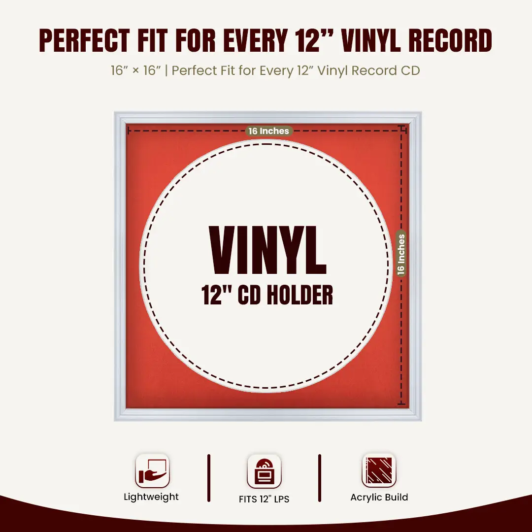 16x16" Classic Silver Vinyl Record Frame With Poppy Red Mount For 12" LP Discs | Contemporary Wall Display thumbnail 3