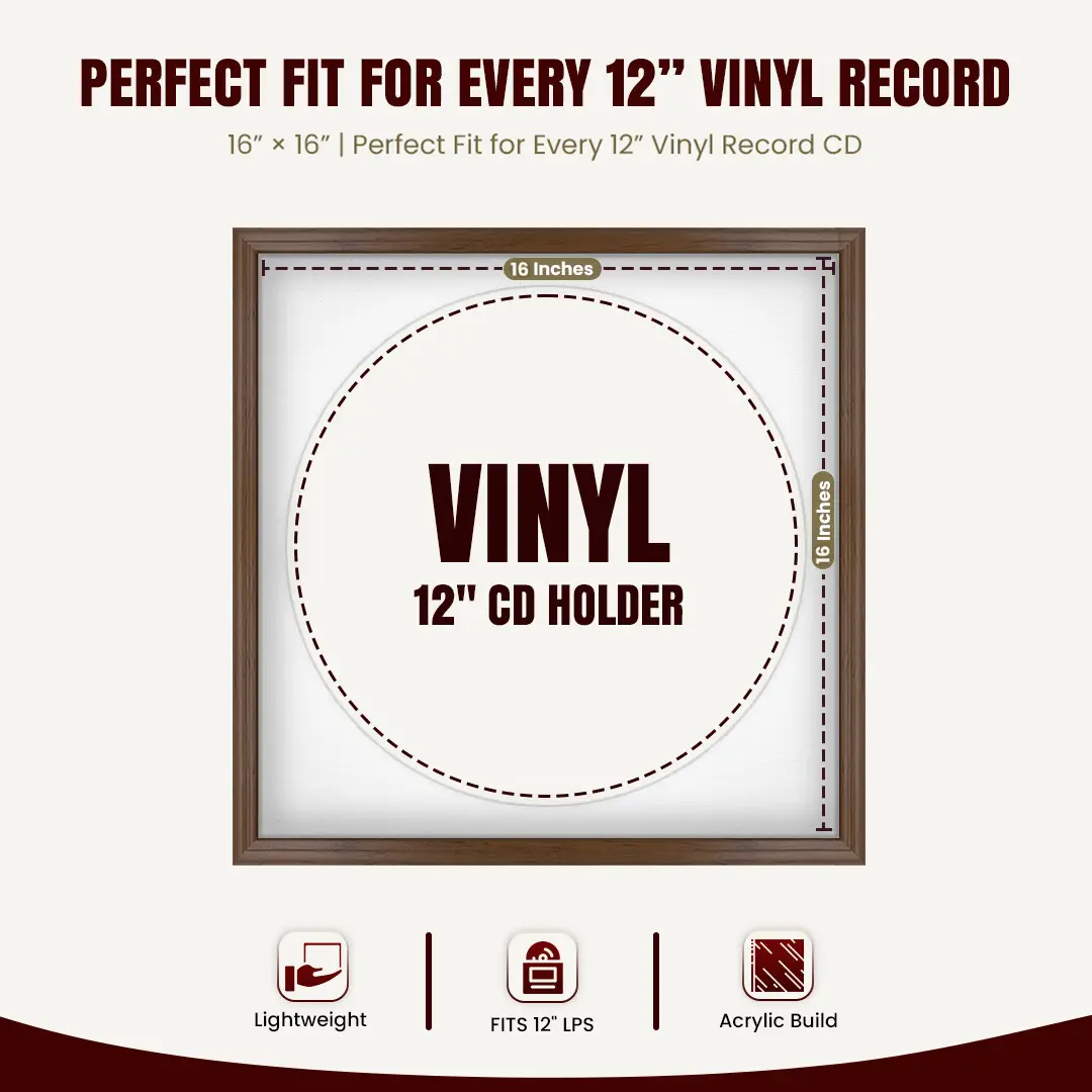16x16" Classic Walnut Vinyl Record Frame With Ice White Mount For 12" LP Discs | Contemporary Wall Display thumbnail 3