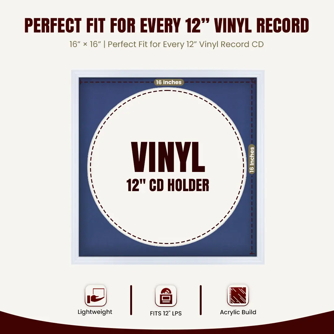 16x16" Classic White Vinyl Record Frame With Blue Mount For 12" LP Discs | Premium Wall Frame For Music Enthusiasts thumbnail 3