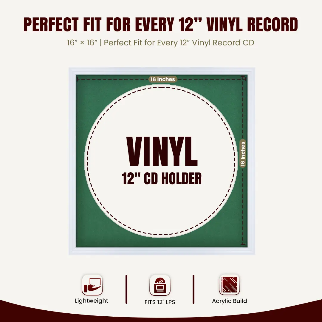 16x16" Classic White Vinyl Record Frame With Black Mount For 12" LP Discs | Elegant Frame For Music Lovers thumbnail 3