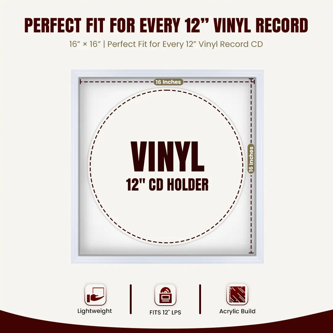 16x16" Classic White Vinyl Record Frame With Ice White Mount For 12" LP Discs | Contemporary Wall Display thumbnail 3