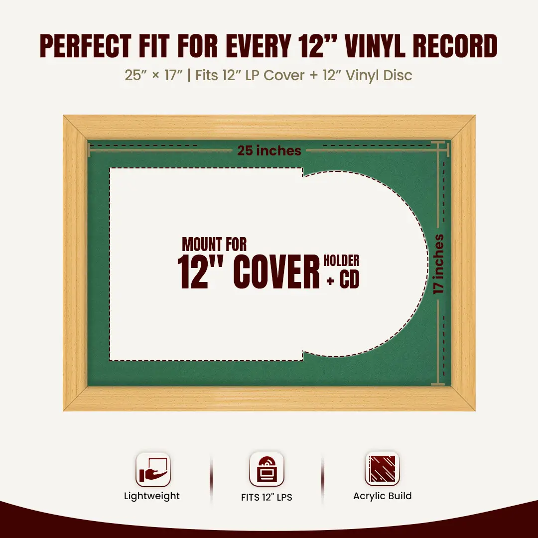 25x17" Classic Country Pine Vinyl Record Frame For LP Cover & Disc With Emerald (Green) Mount | Overlapped Display thumbnail 3