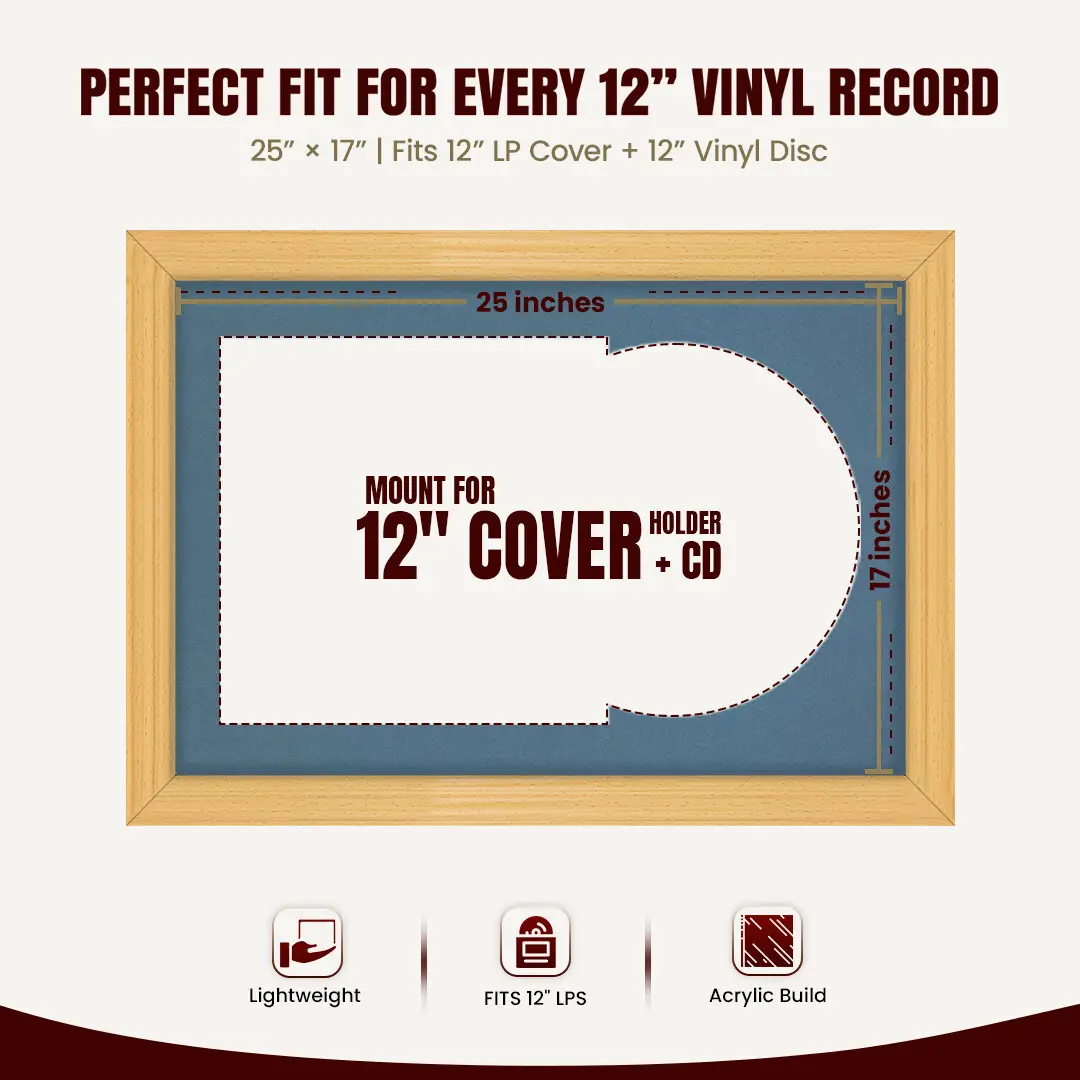 25x17" Classic Country Pine Vinyl Record Frame For 12 Inch LP Cover & Disc With Pompador Mount | Overlapped Vinyl Display thumbnail 3