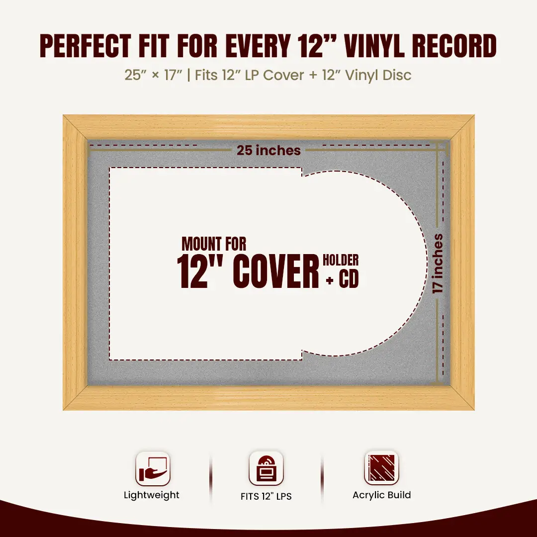 25x17" Classic Country Pine Vinyl Record Frame For 12 Inch LP Cover & Disc (Overlapped) With Silver Mount | Elegant Music Display thumbnail 3