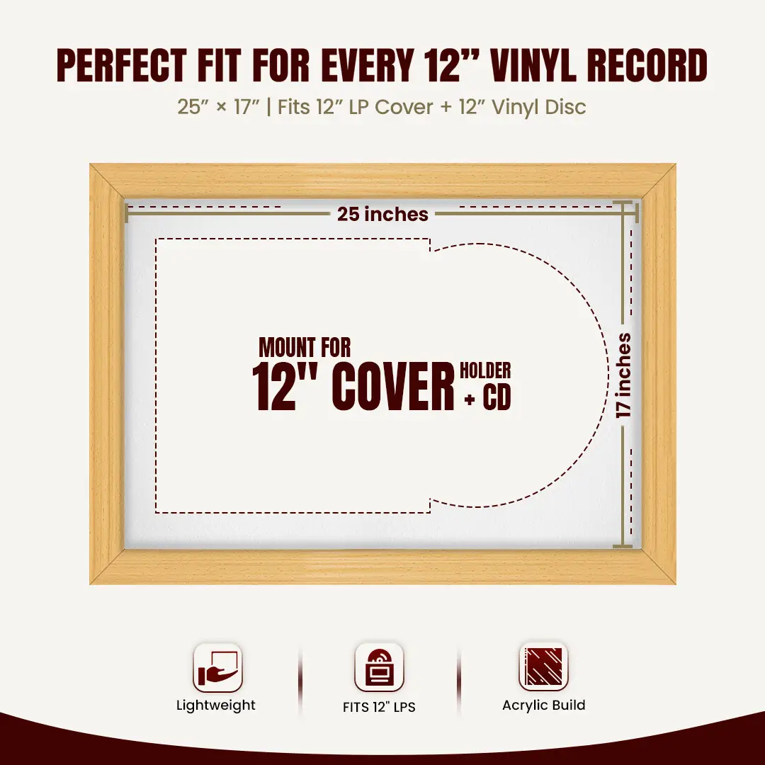 25x17" Classic Country Pine Vinyl Record Frame For 12 Inch LP Cover & Disc With Ice White Mount | Overlapped Vinyl Display thumbnail 3