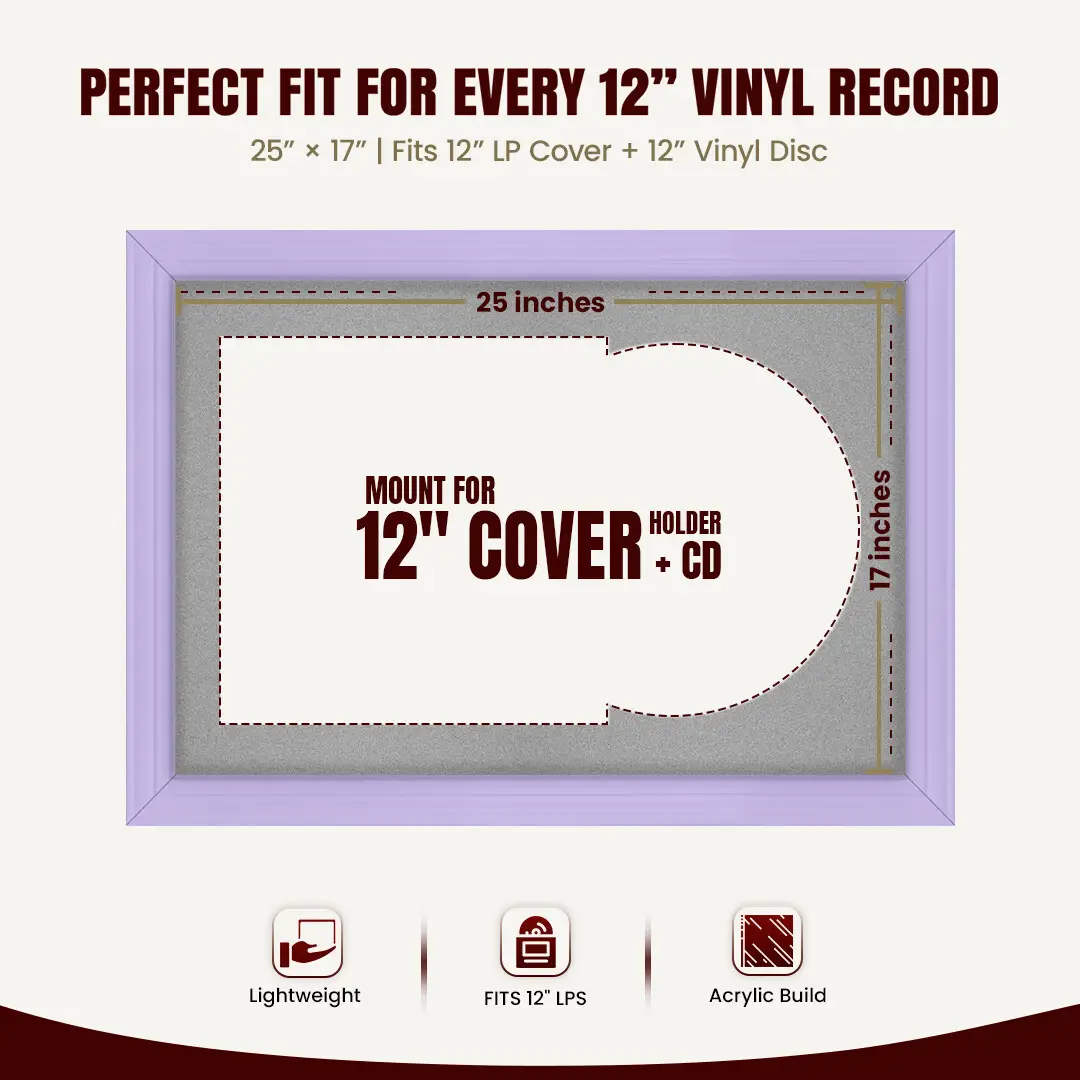 25x17" Classic Purple Vinyl Record Frame For 12 Inch LP Cover & Disc With Silver Mount | Overlapped Vinyl Display thumbnail 3