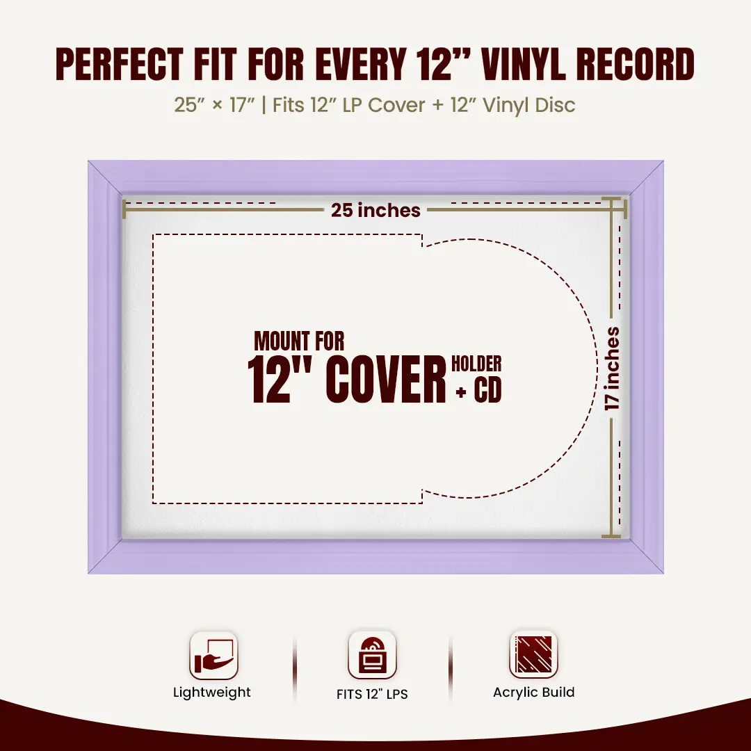 25x17" Classic Purple Vinyl Record Frame For LP Cover & Disc With Ice White Mount | Overlapped Display thumbnail 3
