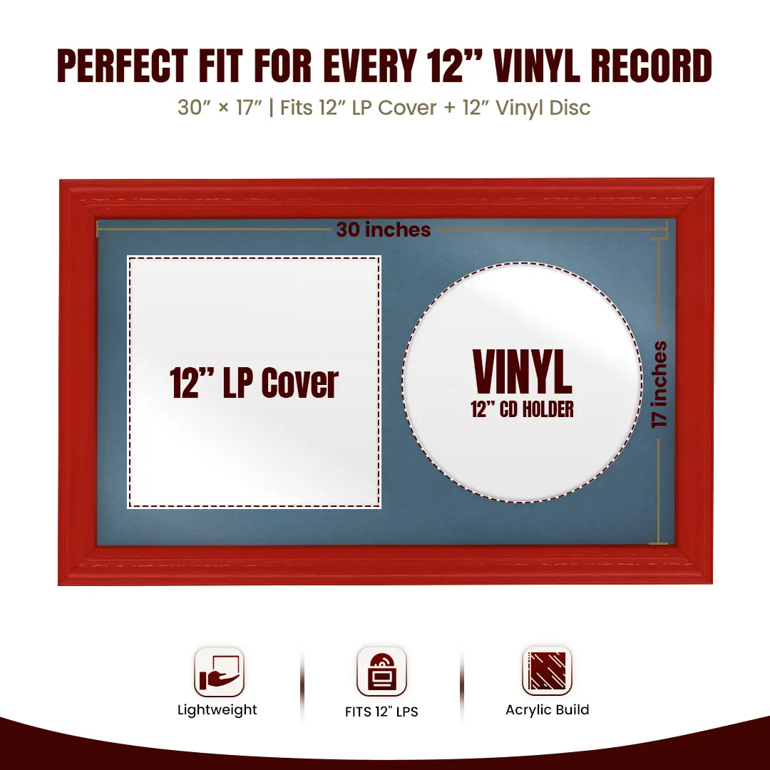 30x17" Classic Vinyl Record Frame With Silver Mount | Displays 12" LP Cover & Disc Side by Side thumbnail 3