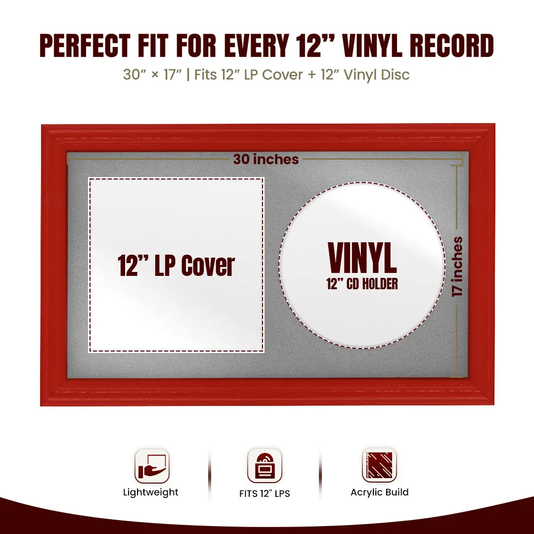 30x17" Classic Vinyl Record Frame With Silver Mount | For 12" LP Cover and Disc Side By Side Display thumbnail 3