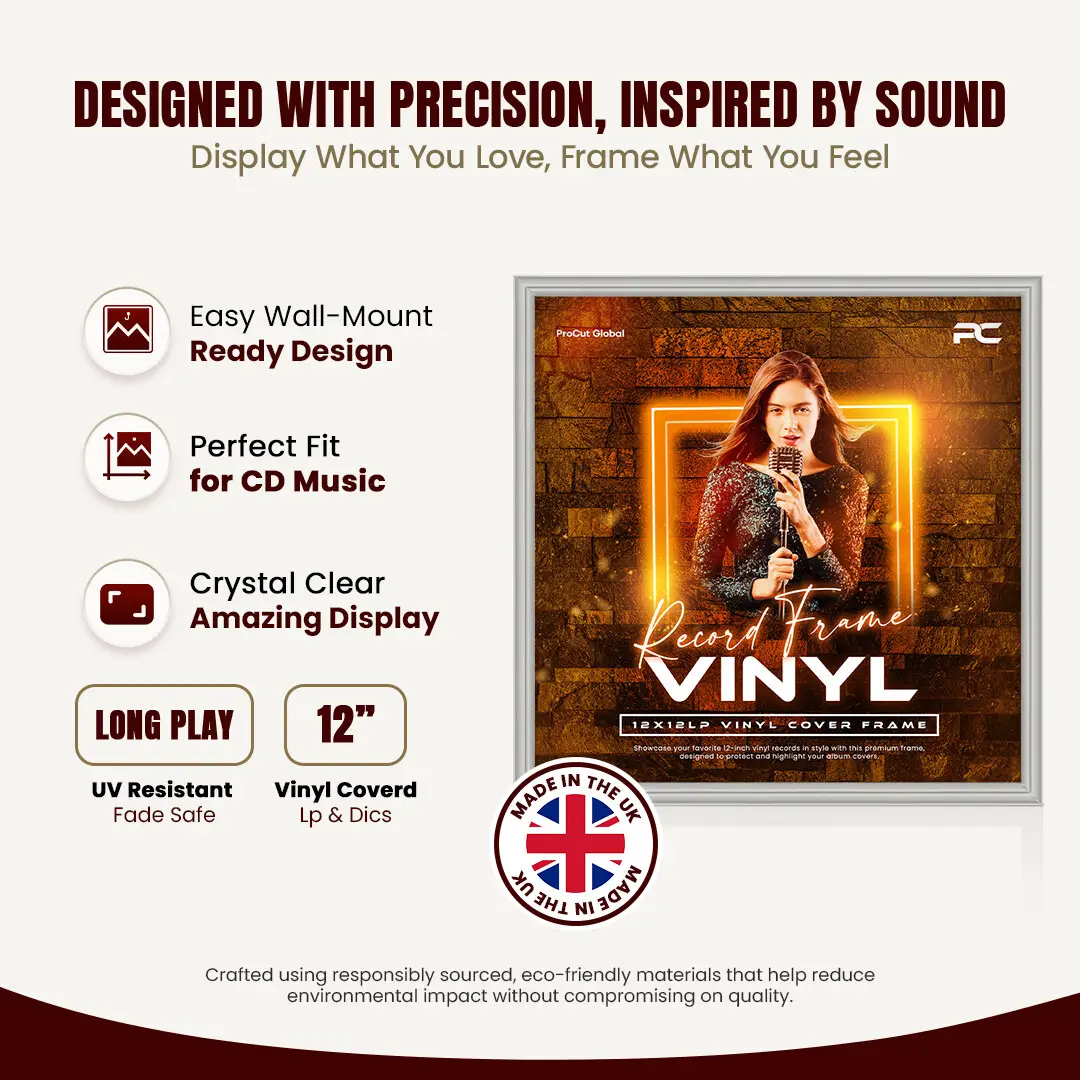 12x12" Classic Light Grey Vinyl Record Frame For 12" LP Album Covers | Square Vinyl Frame For Wall Display thumbnail 8