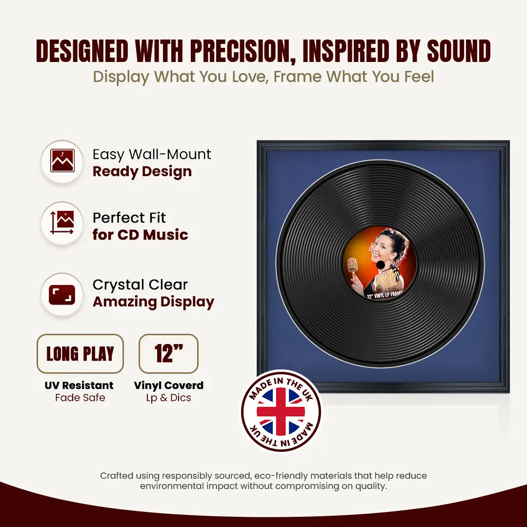 16x16" Classic Black Vinyl Record Frame With Blue Mount For 12" LP Discs | Contemporary Wall Display thumbnail 8