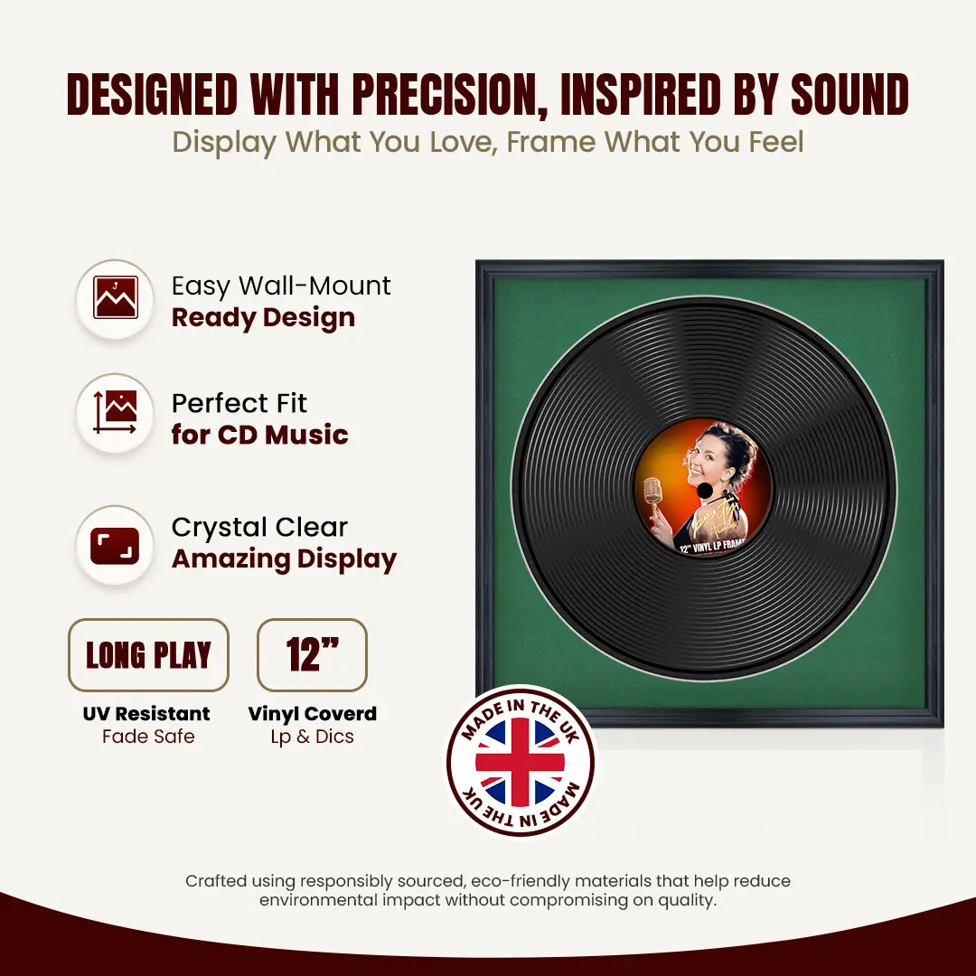 16x16" Classic Black Vinyl Record Frame With Emerald (Green) Mount For 12" LP Discs | Premium Wall Frame For Music Enthusiasts thumbnail 8