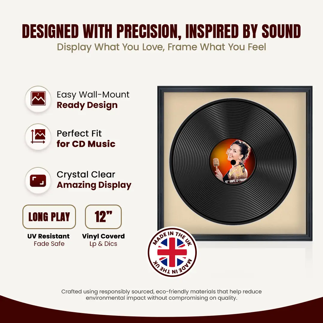 16x16" Classic Black Vinyl Record Frame With Ivory Mount For 12" LP Discs | Contemporary Wall Display thumbnail 8