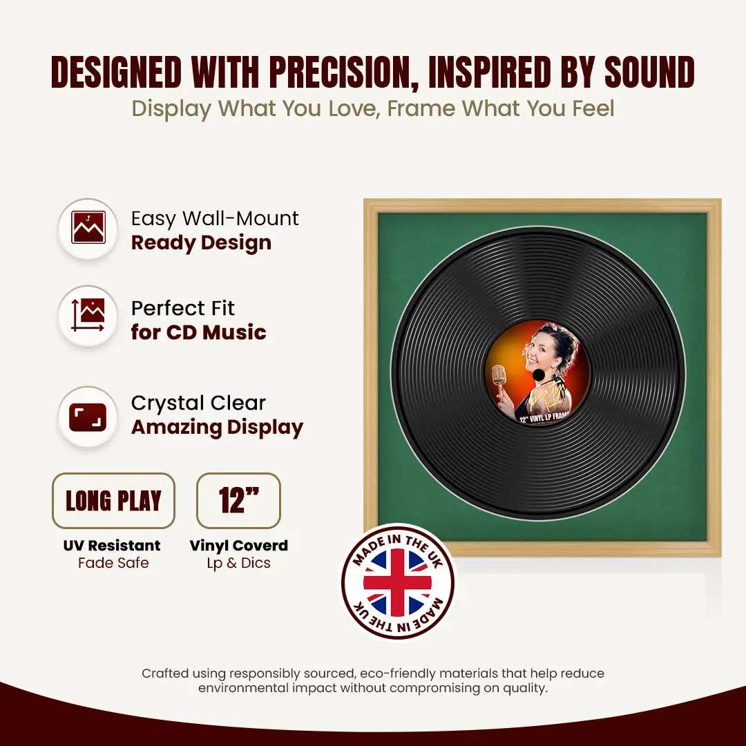 16x16" Classic Country Pine Vinyl Record Frame With Emerald (Green) Mount For 12" LP Discs | Premium Wall Frame For Music Enthusiasts thumbnail 8