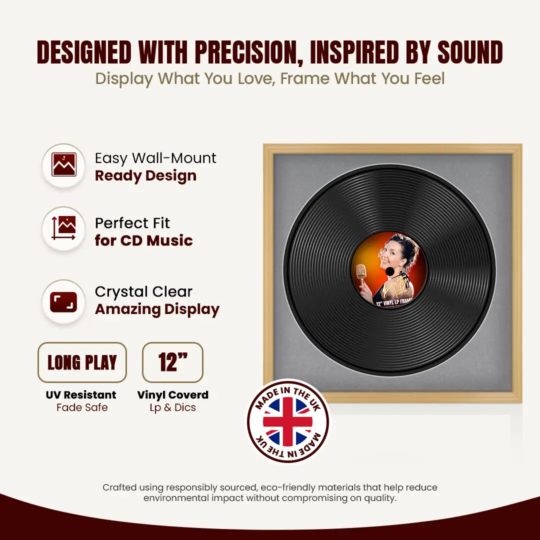 16x16" Classic Country Pine Vinyl Record Frame With Mid Grey Mount For 12" LP Discs | Premium Wall Frame For Music Enthusiasts thumbnail 8
