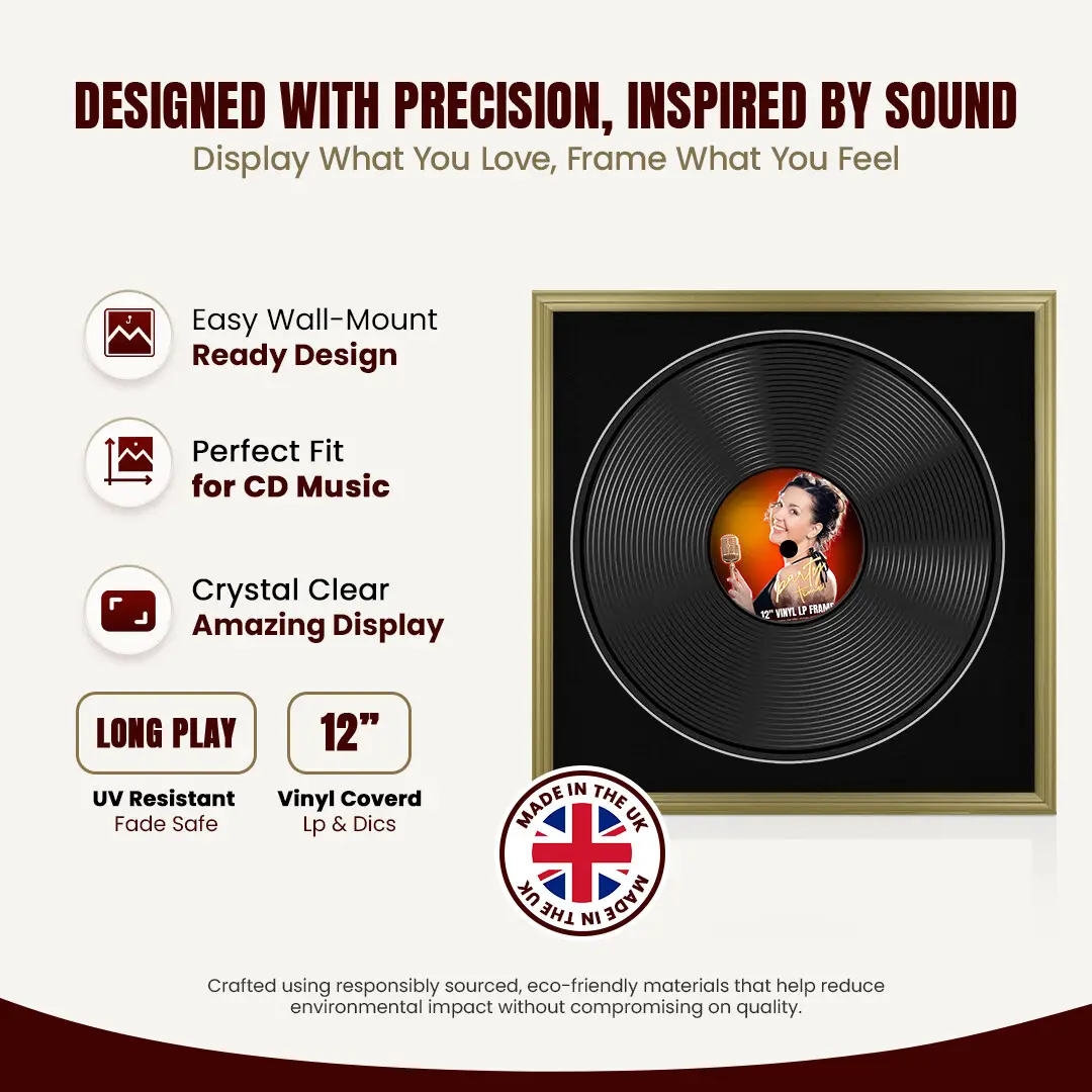16x16" Classic Gold Vinyl Record Frame With Black Mount For 12" LP Discs | Elegant Frame For Music Lovers thumbnail 8