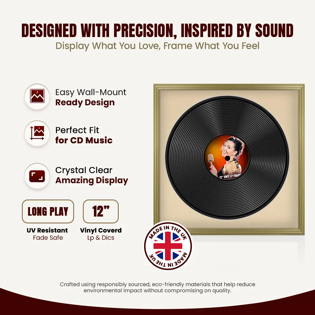 16x16" Classic Gold Vinyl Record Frame With Ivory Mount For 12" LP Discs | Elegant Frame For Music Lovers thumbnail 8