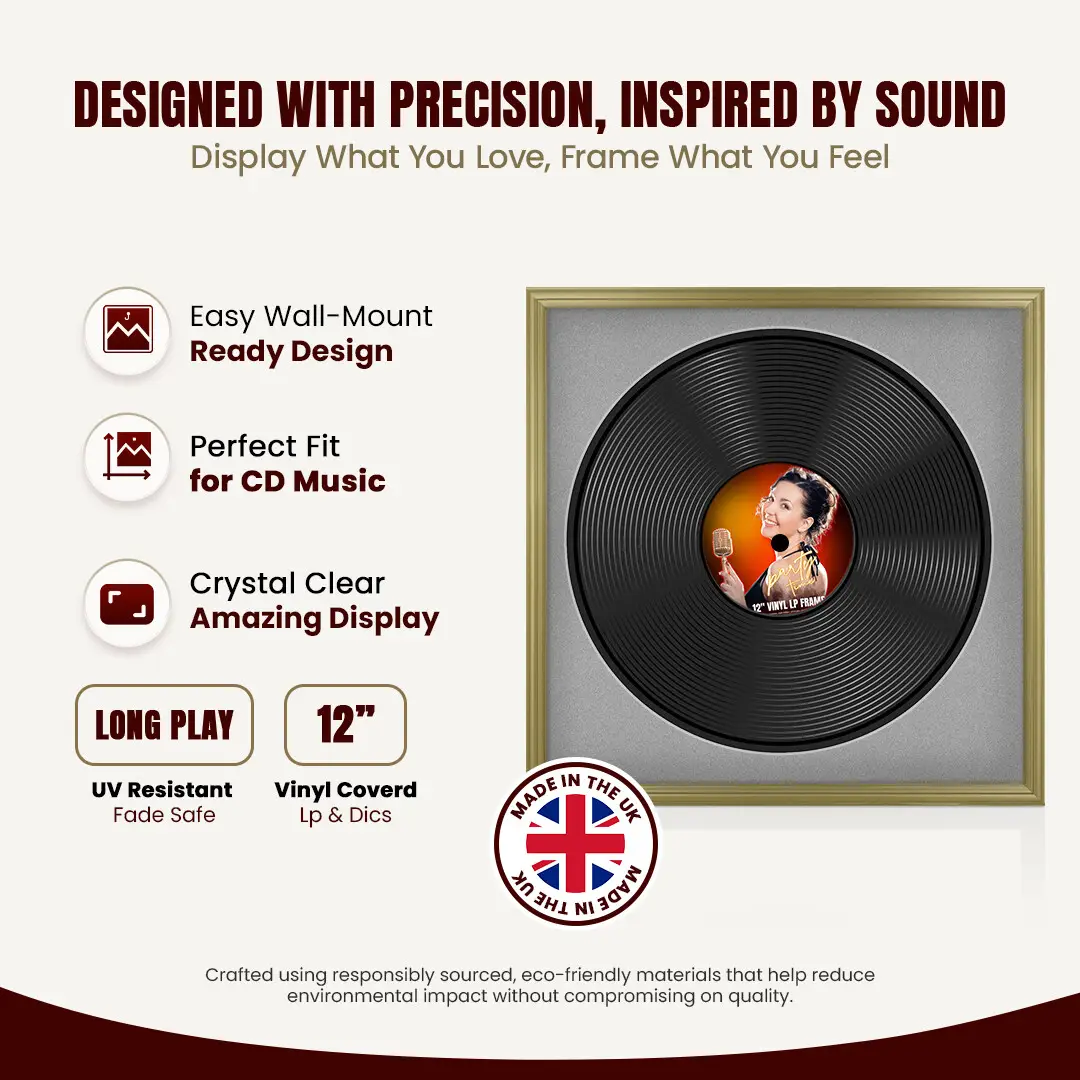 16x16" Classic Gold Vinyl Record Frame With Silver Mount For 12" LP Discs | Premium Wall Frame For Music Enthusiasts thumbnail 8