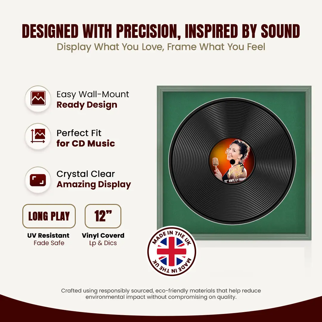 16x16" Classic Green Vinyl Record Frame With Emerald (Green) Mount For 12" LP Discs | Contemporary Wall Display thumbnail 8