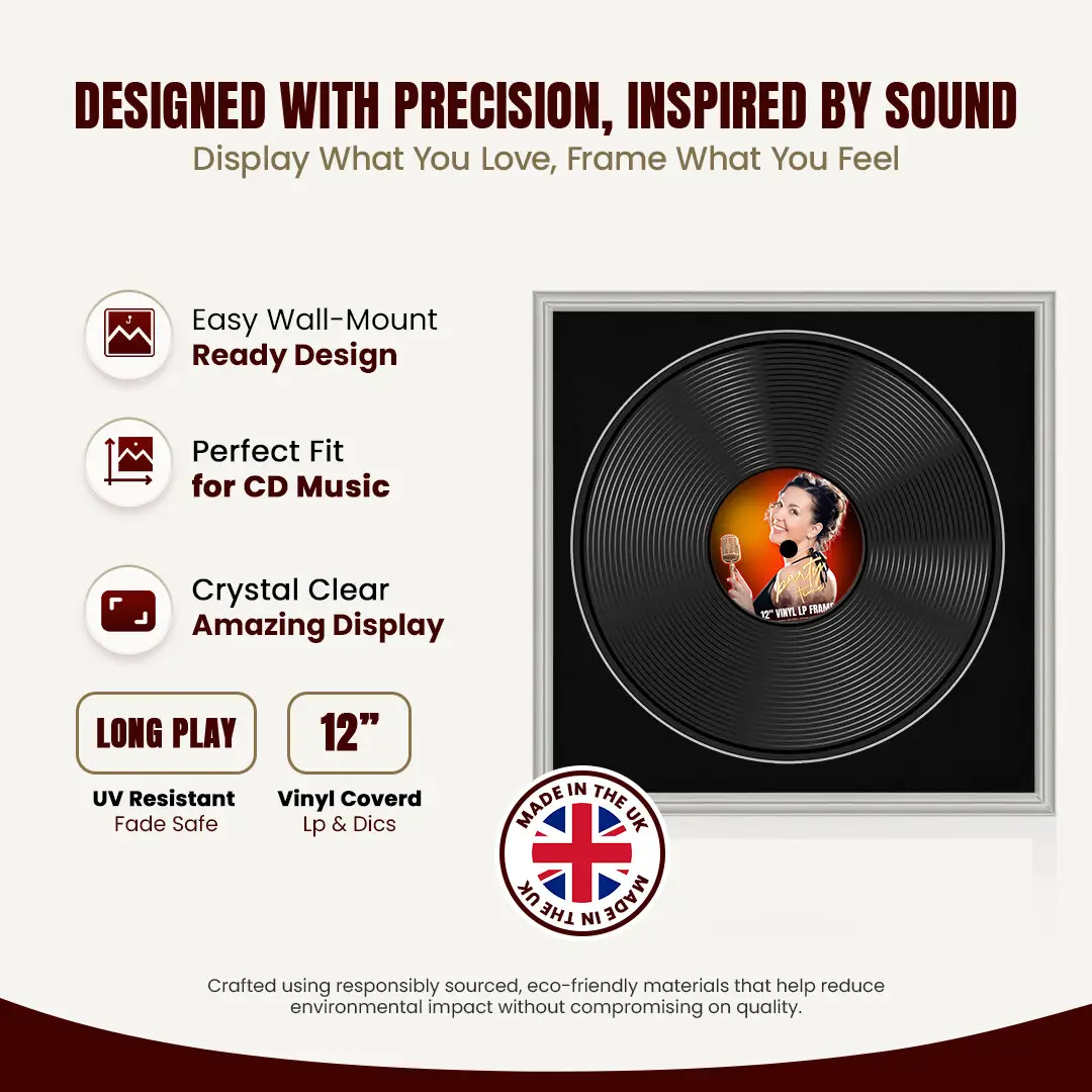 16x16" Classic Light Grey Vinyl Record Frame With Black Mount For 12" LP Discs | Contemporary Wall Display thumbnail 8