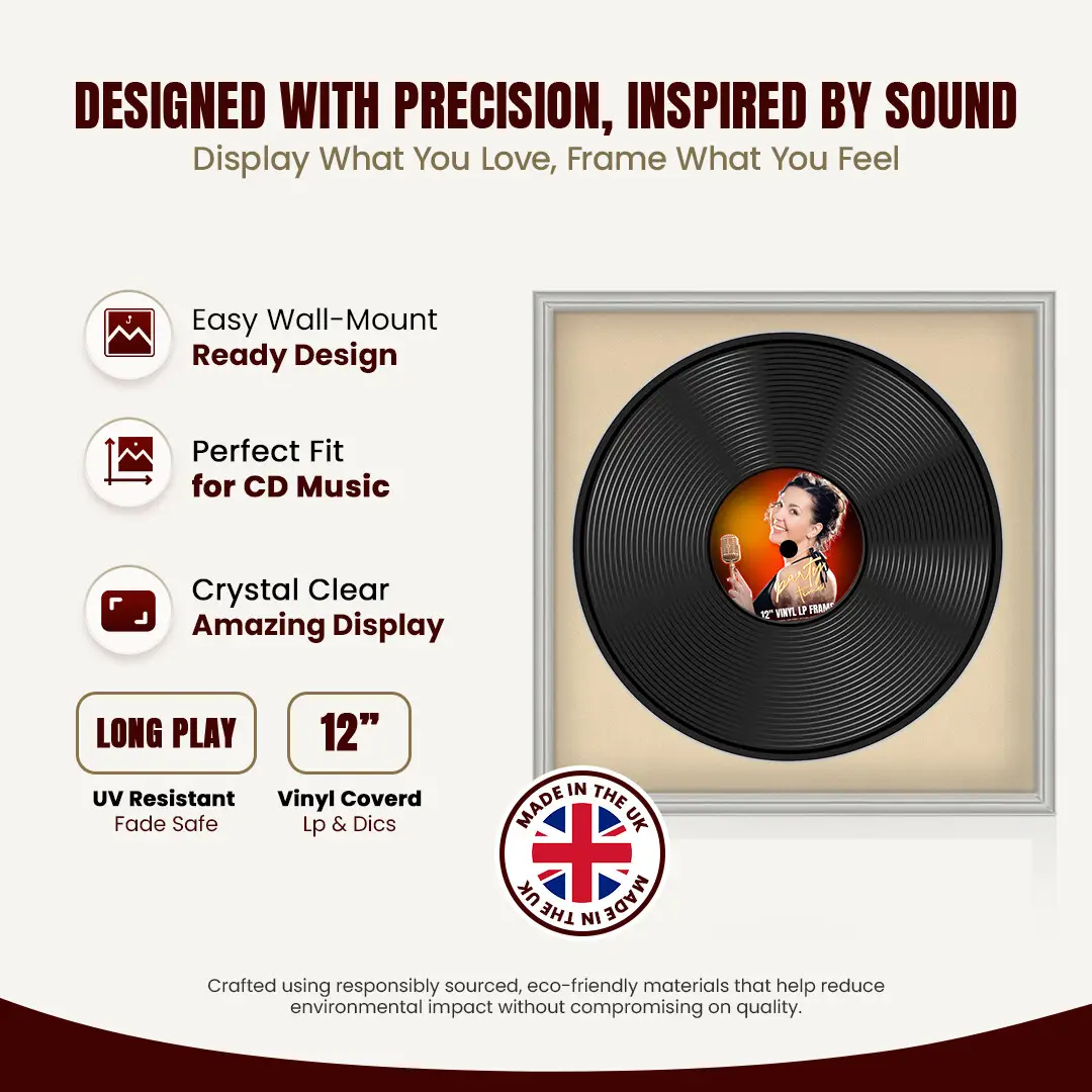 16x16" Classic Light Grey Vinyl Record Frame With Ivory Mount For 12" LP Discs | Premium Wall Frame For Music Enthusiasts thumbnail 8