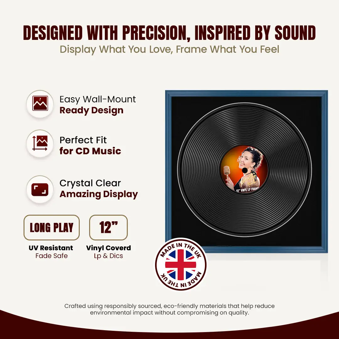 16x16" Classic Navy Blue Vinyl Record Frame With Black Mount For 12" LP Discs | Contemporary Wall Display thumbnail 8