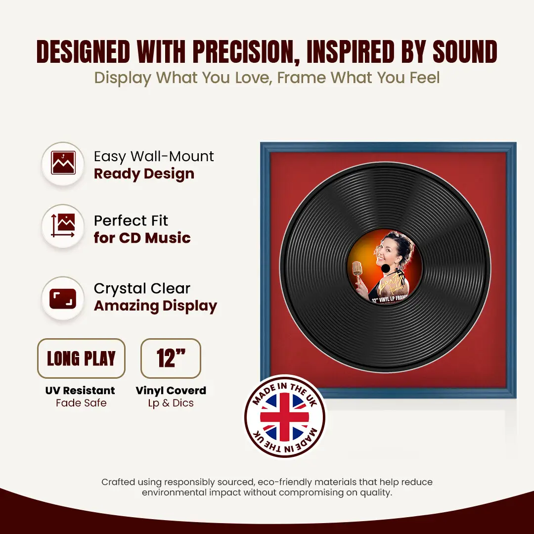 16x16" Classic Navy Blue Vinyl Record Frame With Crimson Mount For 12" LP Discs | Premium Wall Frame For Music Enthusiasts thumbnail 8