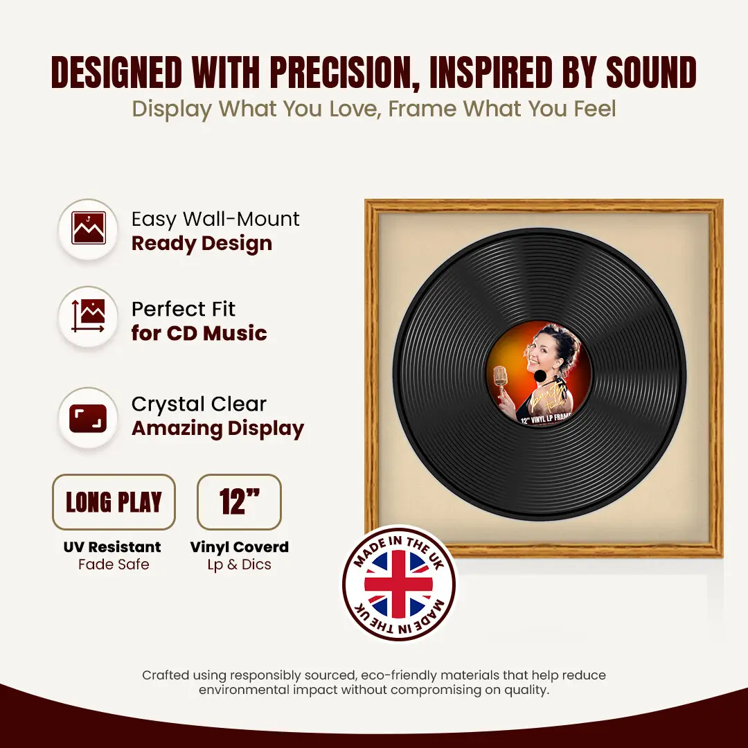 16x16" Classic Oak Vinyl Record Frame With Ivory Mount For 12" LP Discs | Contemporary Wall Display thumbnail 8